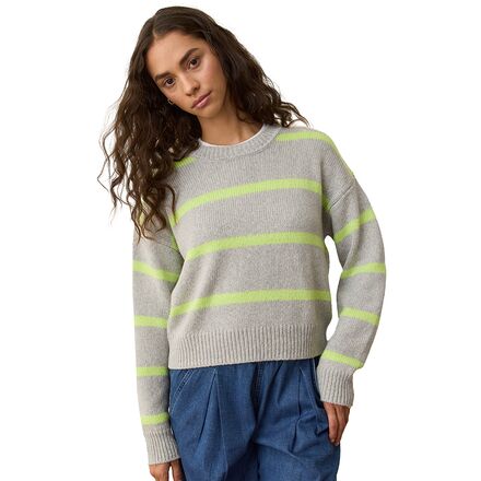 (取寄) マリンレイヤー レディース ミラージュ ストライプ エコ クルーネック - ウィメンズ Marine Layer women Mirage Stripe Eco Crewneck - Women's Heather Grey/Lime Stripe|ジェットラグ店