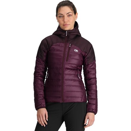 (取寄) アウトドア リサーチ レディース ヘリウム ダウン フーデット ジャケット - ウィメンズ Outdoor Research women Helium Down Hooded Jacket - Women's Amethyst｜ジェットラグ店