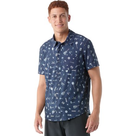 (取寄) スマートウール メンズ エブリデイ ショートスリーブ ボタンダウン シャツ - メンズ Smartwool men Everyday Short-Sleeve Button-Down Shirt - Men's Deep Navy Gone Camping