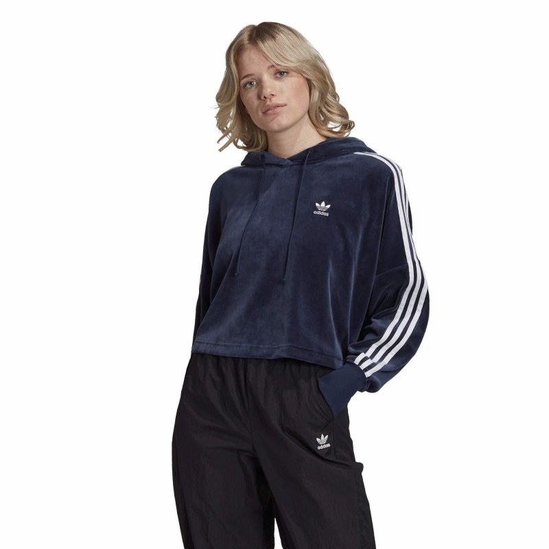 激安セール 取寄 アディダス オリジナルス Navy White Collegiate Hoodie Cropped Velour Women Originals Adidas パーカー クロップド ベロア レディース Adid Rashiastrologer Com