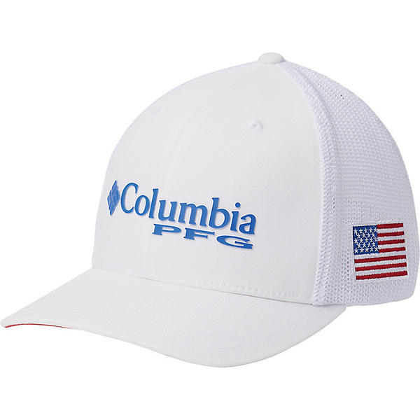 取寄 コロンビア パフォーマンス フィッシング ギア メッシュ ボールキャップ ハイ クラウン Columbia Pfg Mesh Ball Cap High Crown White Vivid Blue Usa Flag Dokinkarfetv Com