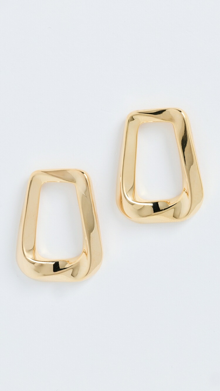 (取寄) バイ アディナ イーデン ソリッド オープン カーブ リクタンギュラー スタッズ イヤリングス By Adina Eden Solid Open Curved Rectangular Stud Earrings gold