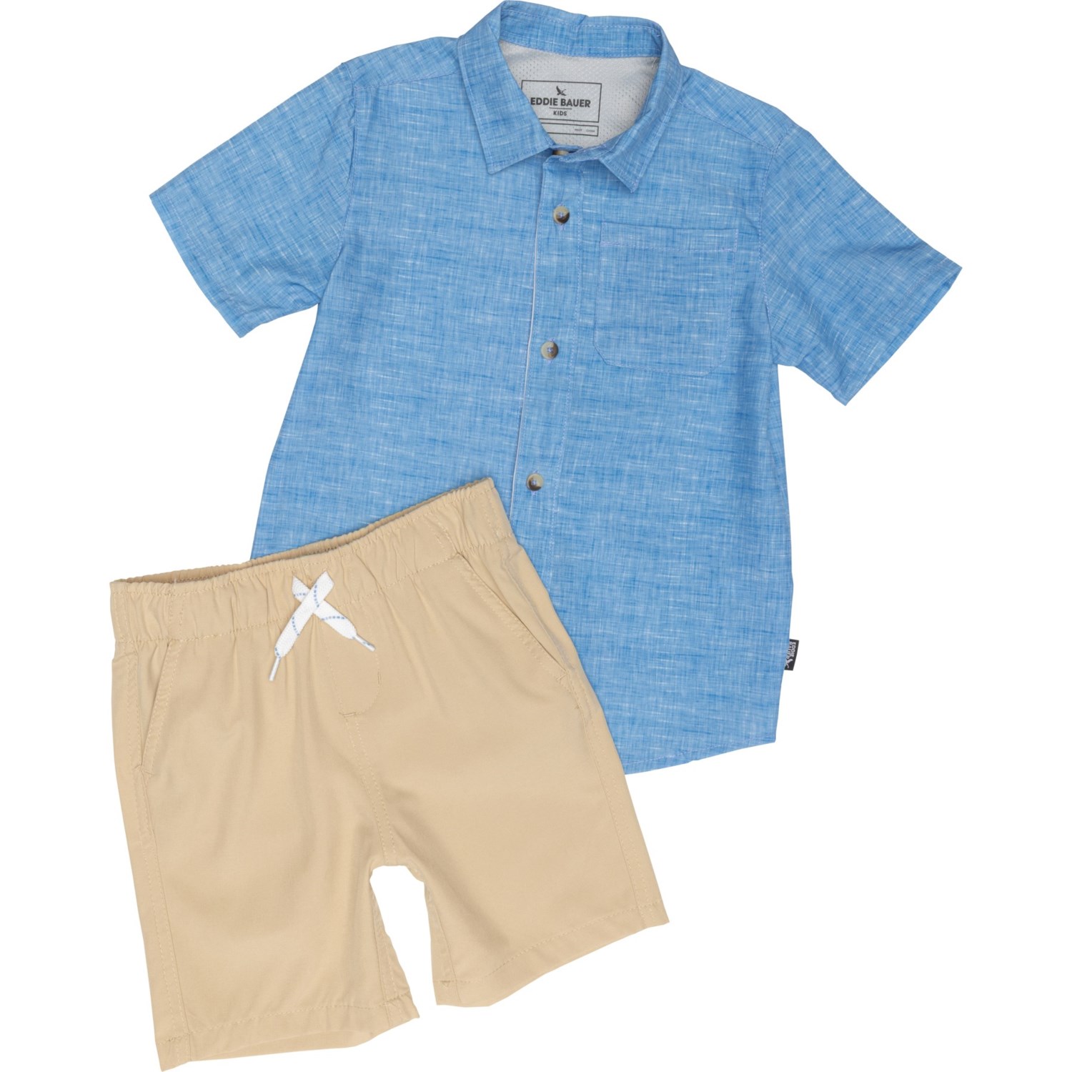 (取寄) エディーバウアー リトル ボーイズ ウーブン テック シャツ アンド ショーツ セット - ショート スリーブ Eddie Bauer Little Boys Woven Tech Shirt and Shorts Set - Short Sleeve Khaki画像