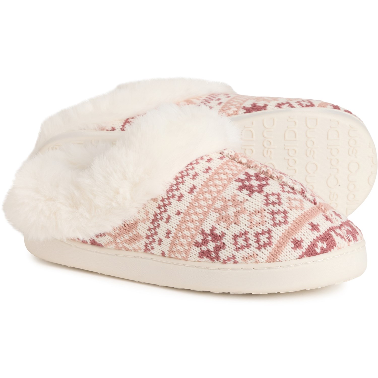 (取寄) カドルダッツ レディース フェア アイル ニット スリッパ Cuddl Duds women Fair Isle Knit Slippers (For Women) Ivory /Burnish Lilacルームシューズ