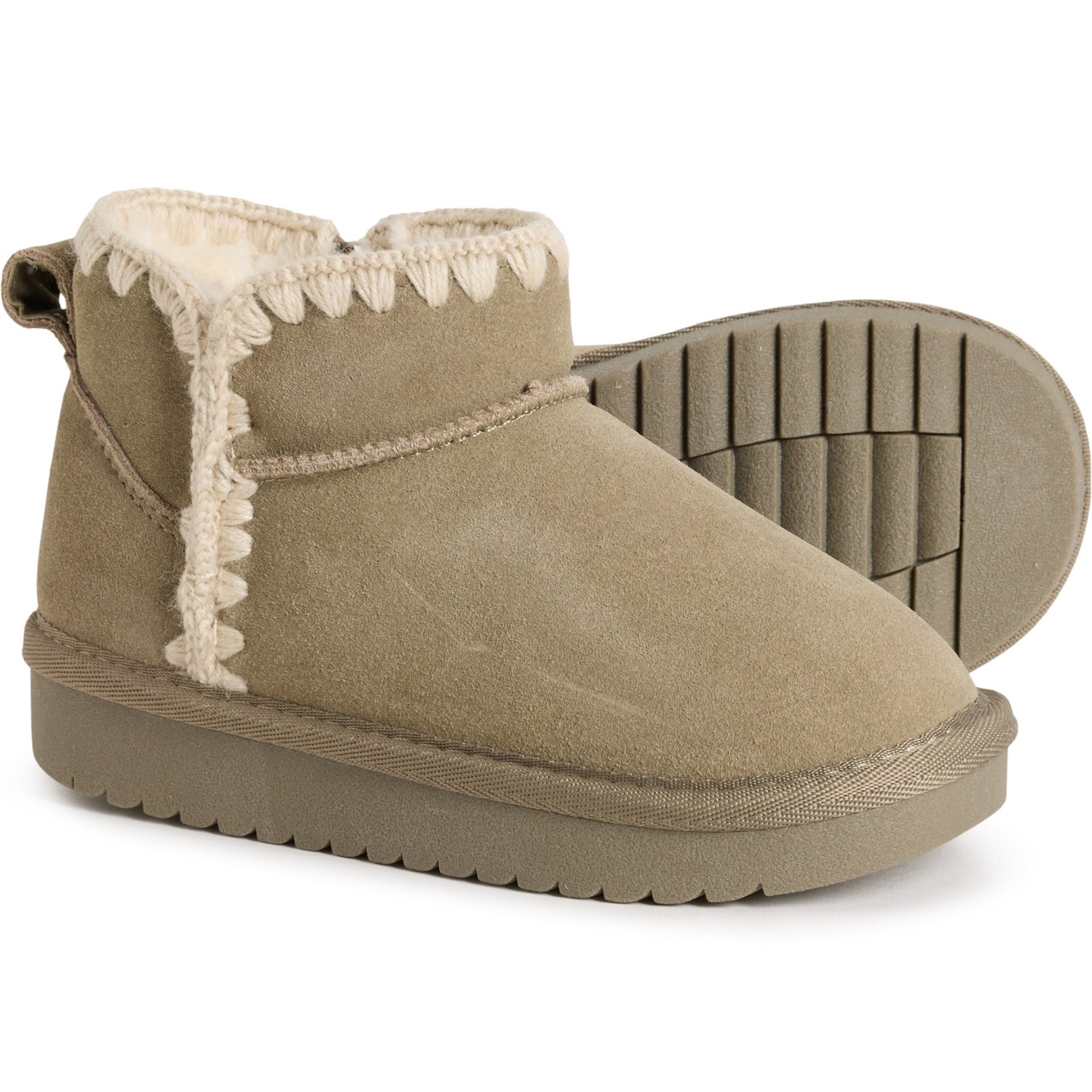 (取寄) ガールズ ステラ ミニ ステッチド フェイク-シアリング ブーツ - スエード Greystone Girls Stella Mini Stitched Faux-Shearling Boots - Suede Olive