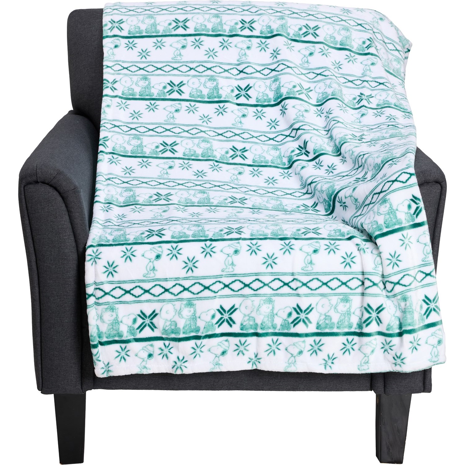 (取寄) ピーナッツ コージー フェア アイル スロー ブランケット - 60x70インチ, 350 gsm Peanuts Cozy Fair Isle Throw Blanket - 60x70”, 350 gsm White-Evergreen
