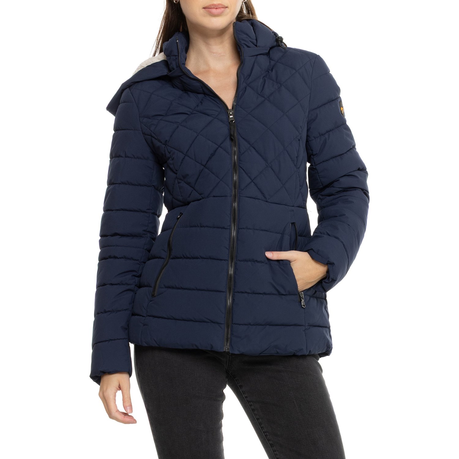 (取寄) HFX ストレッチ ウェロン フェイク-ファー フーデット ジャケット - インサレーテッド HFX Stretch Wellon Faux-Fur Hooded Jacket - Insulated Marine Navy