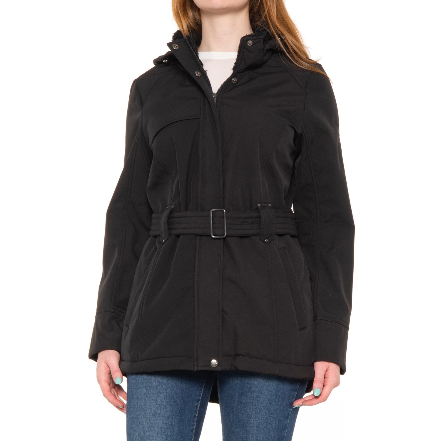 (取寄) ジェリー ウィントリー ロング ソフト シェル フーデット ジャケット ウィズ ベルト Gerry Wintry Long Soft Shell Hooded Jacket with Belt Black