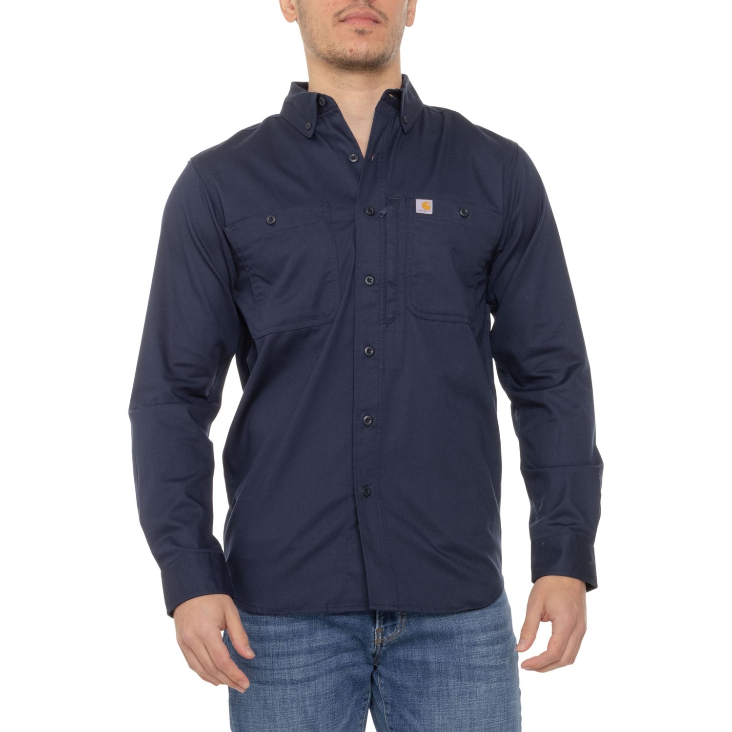 (取寄) カーハート ビッグ アンド トール ラギッド プロ リラックスド-フィット フィット キャンバス シャツ - ロング スリーブ Carhartt 102538 Big and Tall Rugged Pro Relaxed Fit Canvas Shirt - Long Sleeve Navy