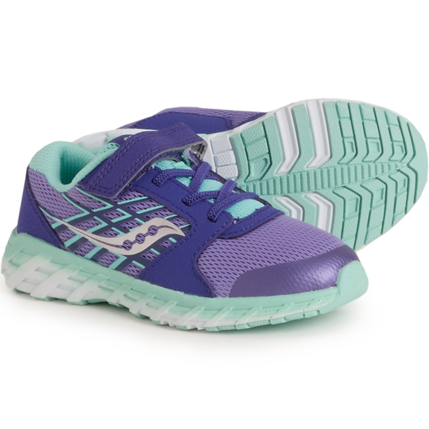 (取寄) サッカニー ボーイズ アンド ガールズ ウィンド A/C 2.0 スニーカー - レザー, ワイド ウィズ Saucony Boys and Girls Wind A/C 2.0 Sneakers - Leather, Wide Width Purple/Turq