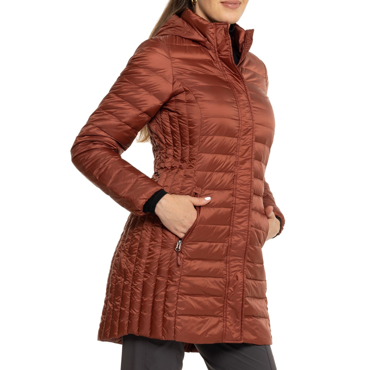 (取寄) 32ディグリース パッカブル キルテッド 3/4 レングス ダウン コート - インサレーテッド 32 Degrees Packable Quilted 3/4 Length Down Coat - Insulated Roasted Russet