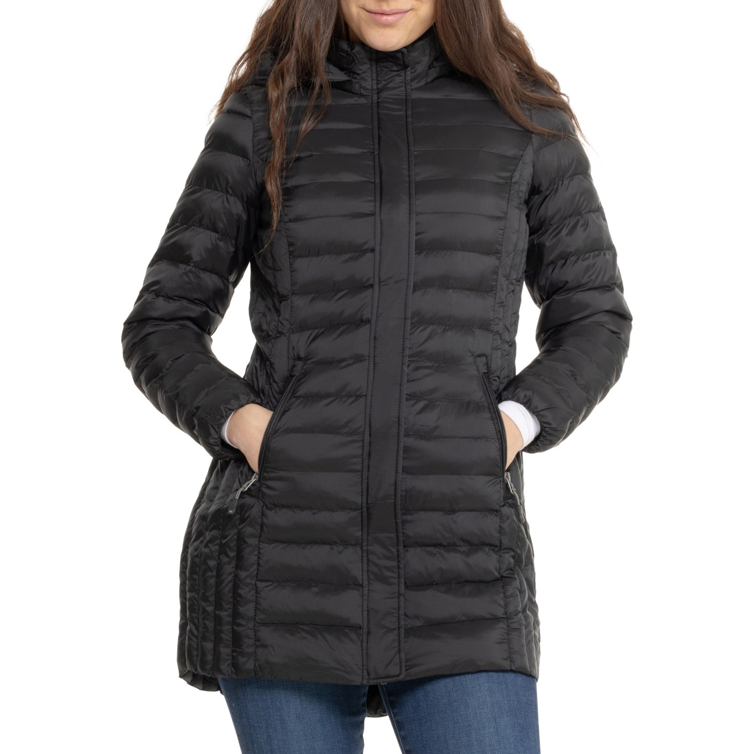 (取寄) 32ディグリース パッカブル フーデット ジャケット - 3/4 レングス, インサレーテッド 32 Degrees Packable Hooded Jacket - 3/4 Length, Insulated Black