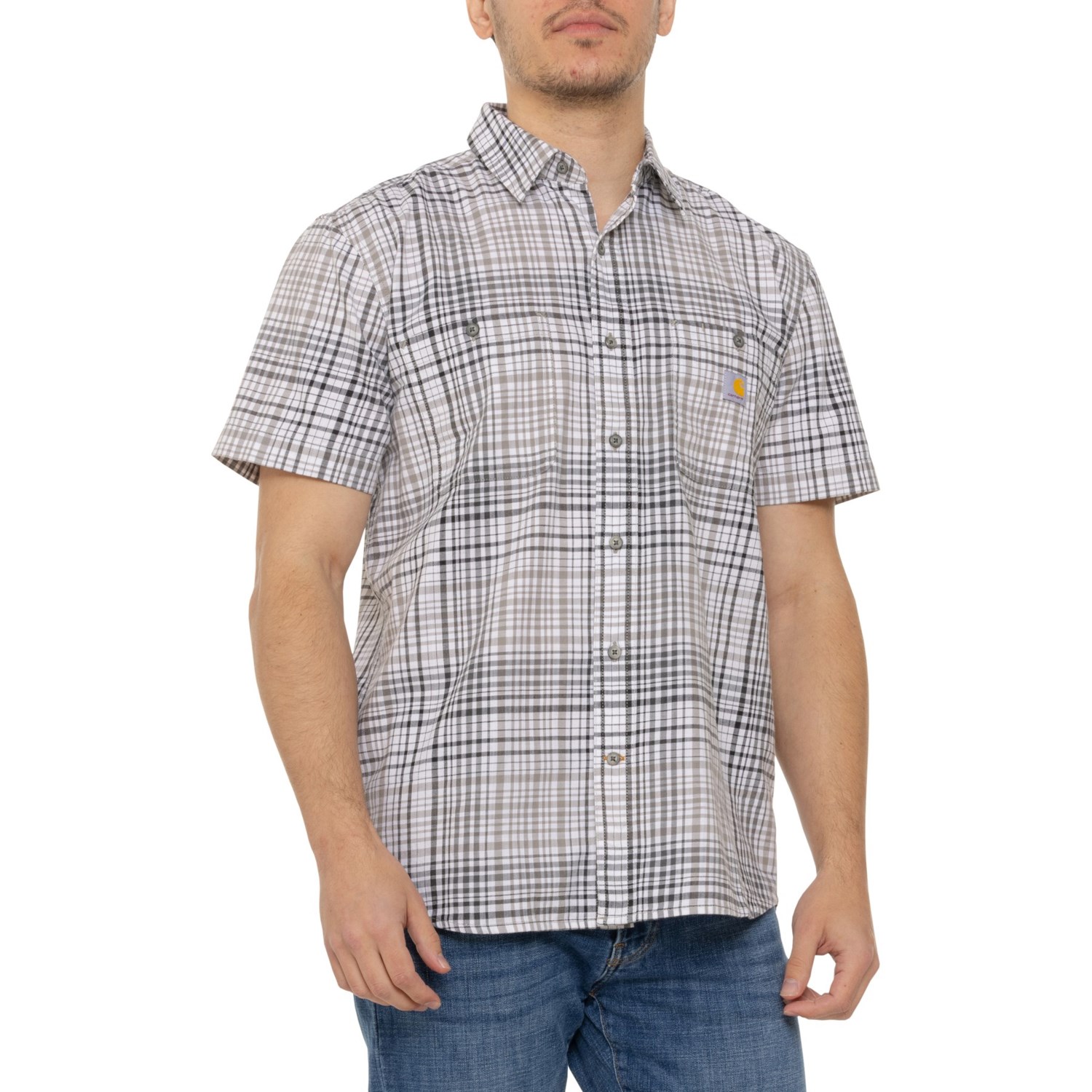 (取寄) カーハート ラギッド フレックス リラックスド-フィット フィット プレイド シャツ - ショート スリーブ Carhartt 106139 Rugged Flex Relaxed Fit Plaid Shirt - Short Sleeve Asphalt
