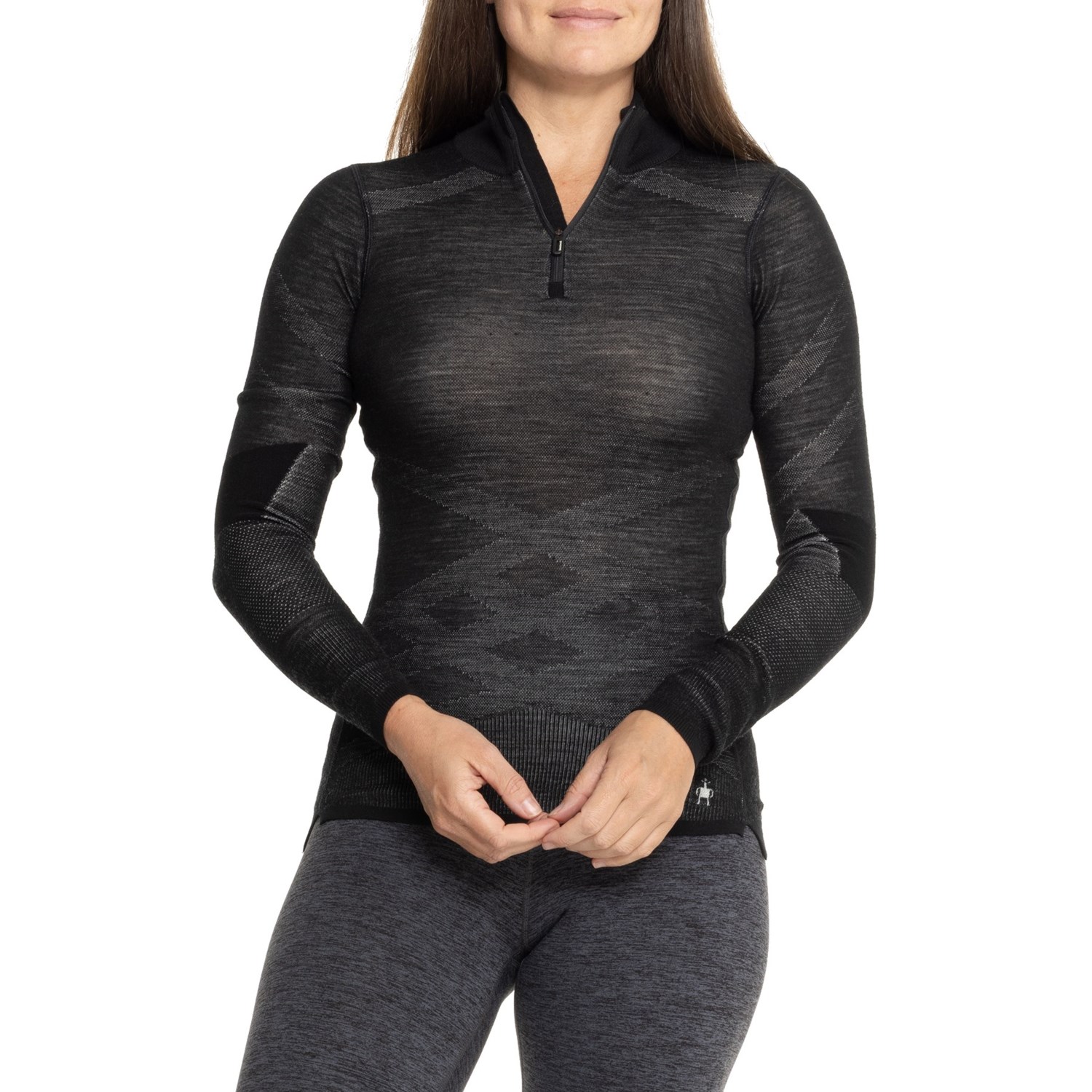 (取寄) スマートウール イントラニット サーマル ベース レイヤー トップ - メリノ ウール, ジップ ネック, ロング スリーブ SmartWool Intraknit Thermal Base Layer Top - Merino Wool, Zip Neck, Long Sleeve Black/White