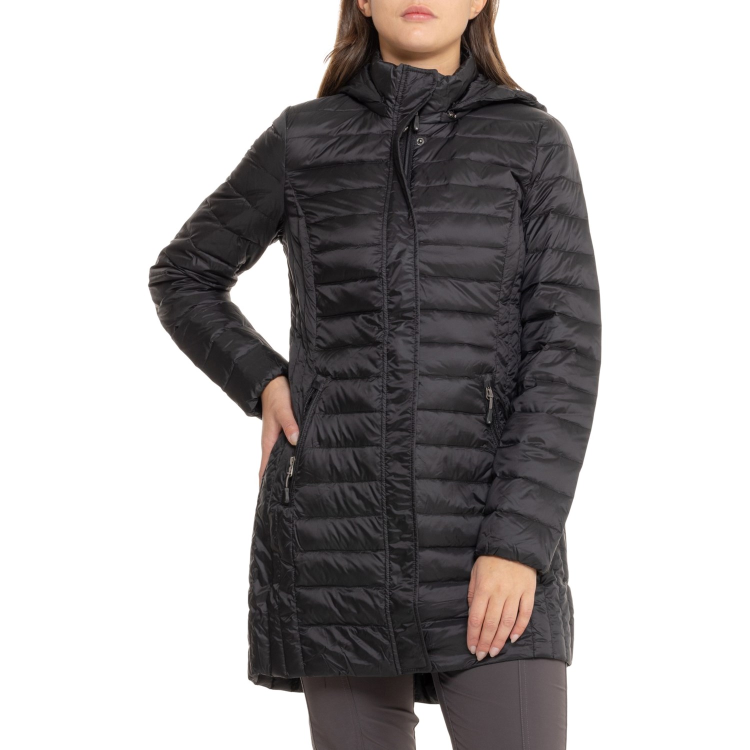 (取寄) 32ディグリース パッカブル キルテッド 3/4 レングス ダウン コート - インサレーテッド 32 Degrees Packable Quilted 3/4 Length Down Coat - Insulated Black