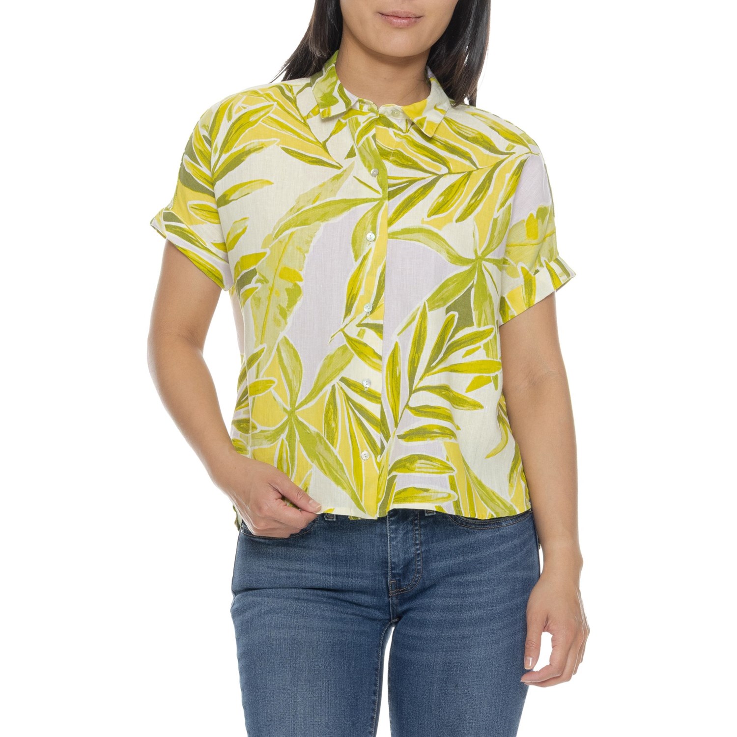 (取寄) レディース カリプソ ST. バース プリンテッド シャツ - リネン, ショート スリーブ Calypso St. Barth women Printed Shirt - Linen, Short Sleeve Brenner Palm 001