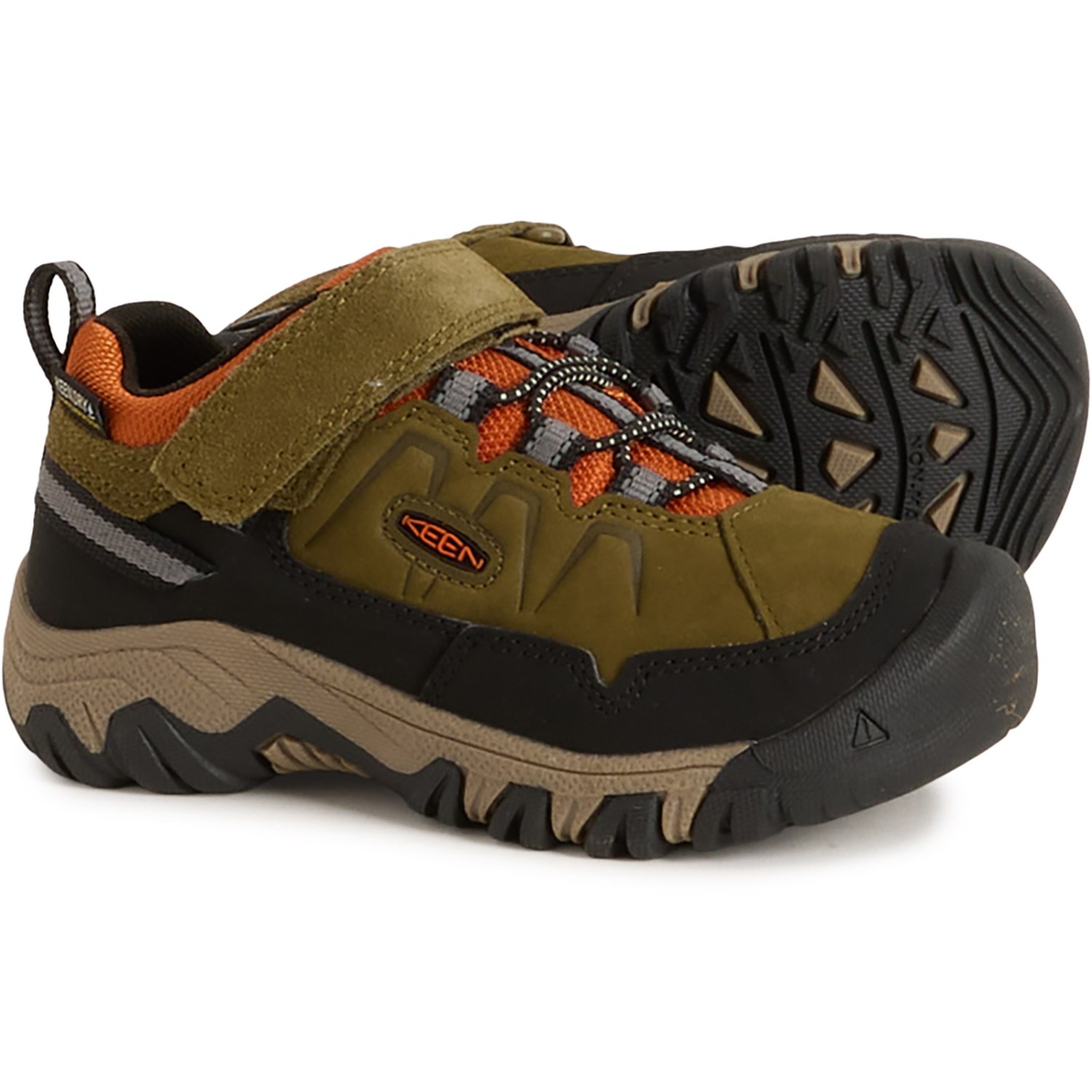 (取寄) キーン キッズ キーン ボーイズ ターギー Iv ロウ ハイキング シューズ - ウォータープルーフ, レザー Keen kids Boys Targhee IV Low Hiking Shoes - Waterproof, Leather Dark Olive_Gold Flame