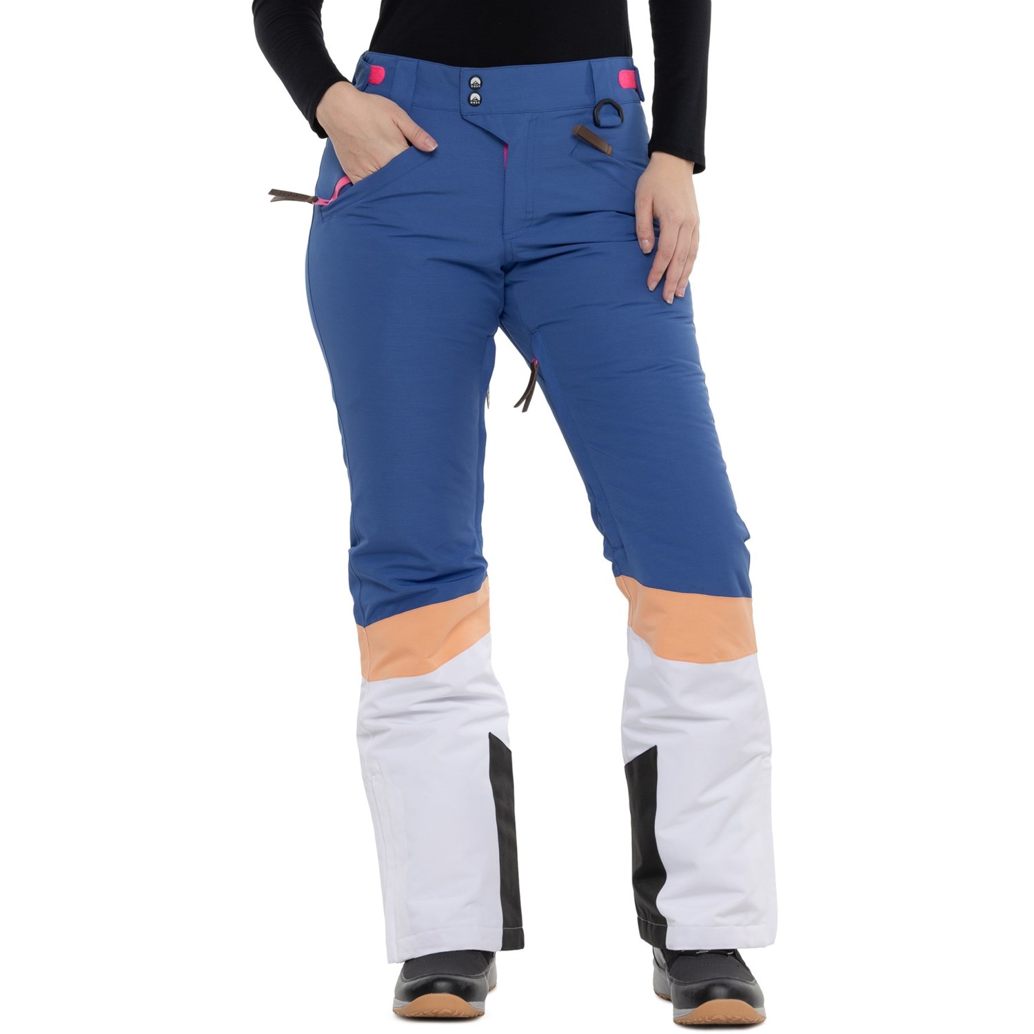 (取寄) レディース 1080 スキー-スノーボード パンツ - ウォータープルーフ, インサレーテッド OOSC women 1080 Ski-Snowboard Pants - Waterproof, Insulated Pastel Peach, White And Blue