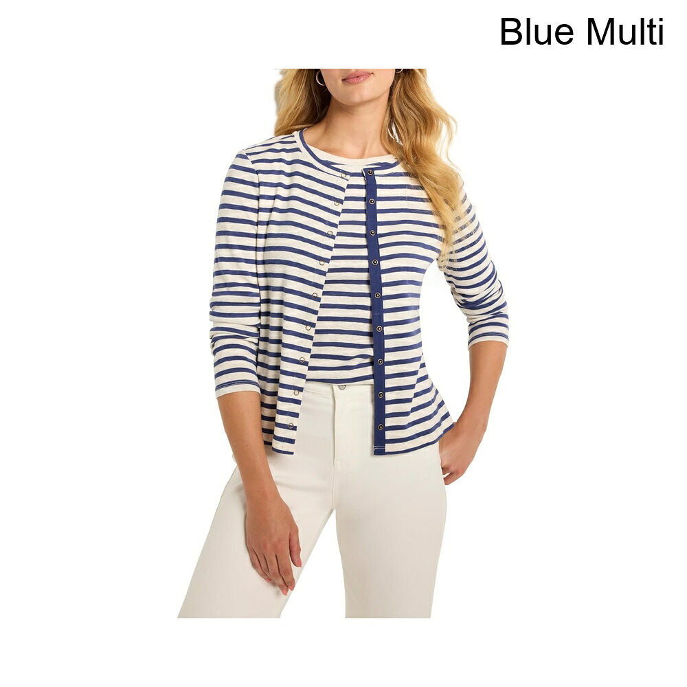 (取寄) ニック+ゾーイ ストライプスナップフロントカーディガン nic+zoe Striped Snap Front Cardigan｜ジェットラグ店