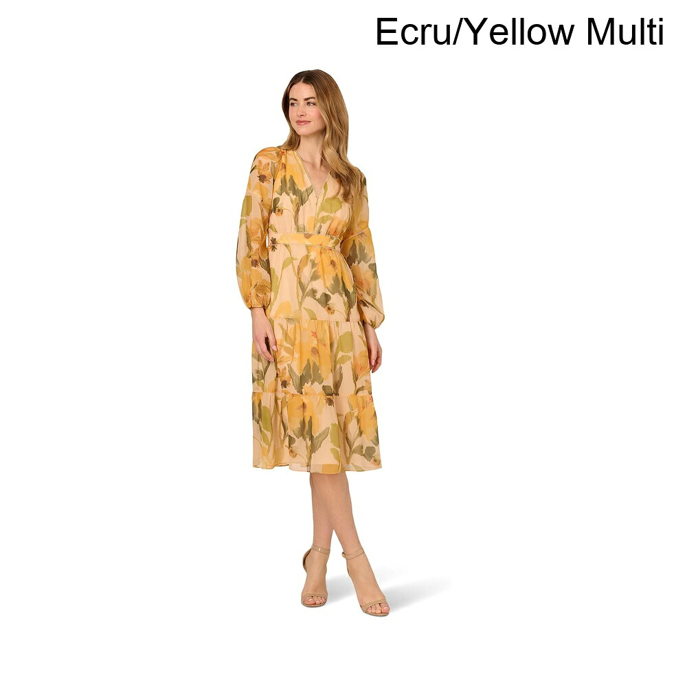 (取寄) アドリアナ・パペル フローラルオーガンザミディドレス adrianna papell Floral Organza Midi Dress｜ジェットラグ店 16,373円