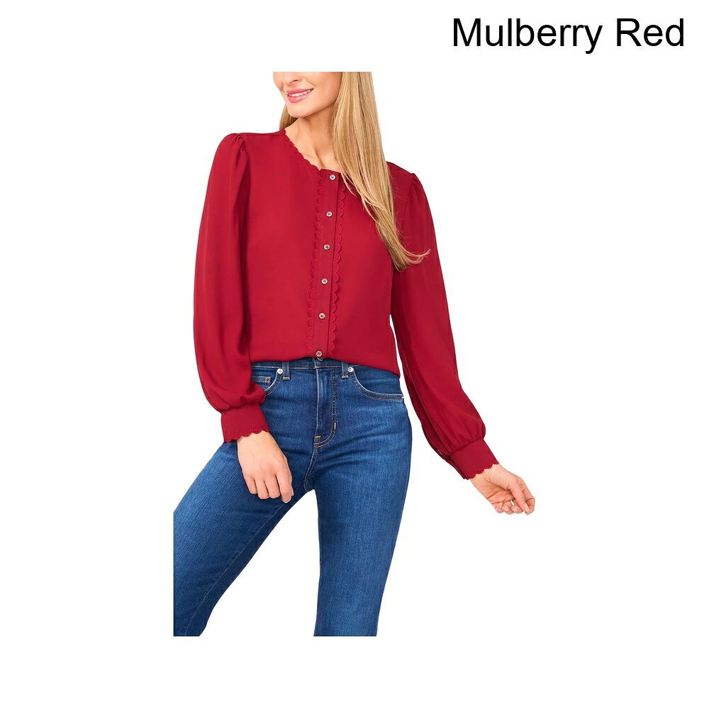 (取寄) セセ ロングスリーブボタンダウンスカラップトップ cece Long Sleeve Button Down Scalloped Top｜ジェットラグ店