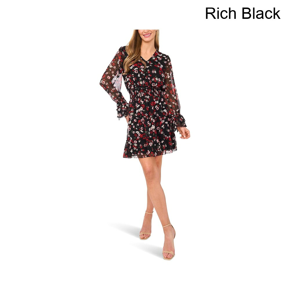 (取寄) セセ バルーンスリーブVネックスモックウエストドレス cece Balloon Sleeve V-Neck Smocked Waist Dress｜ジェットラグ店