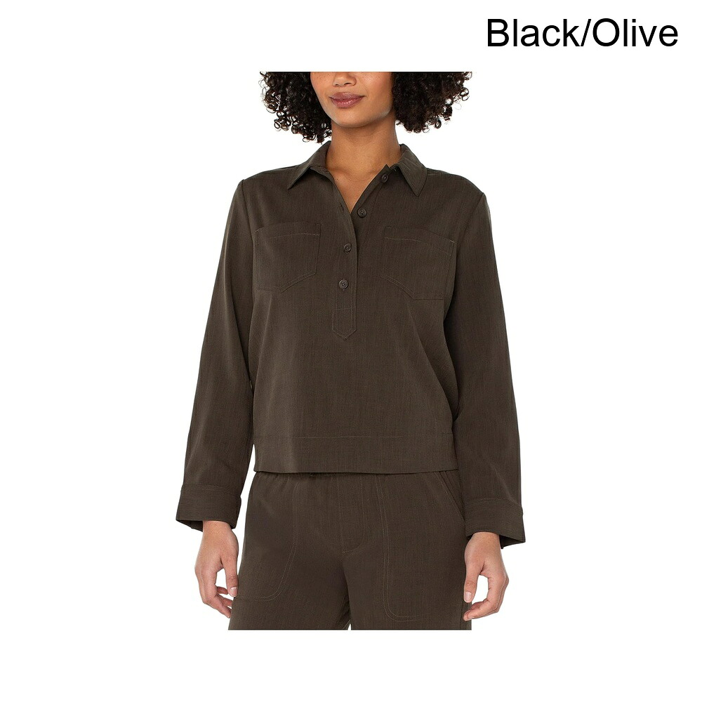 (取寄) リバプール・ロサンゼルス ウエストにゴムの入ったポップオーバー長袖シャツ liverpool los angeles Popover Long Sleeve Shirt With Elastic At Waist｜ジェットラグ店
