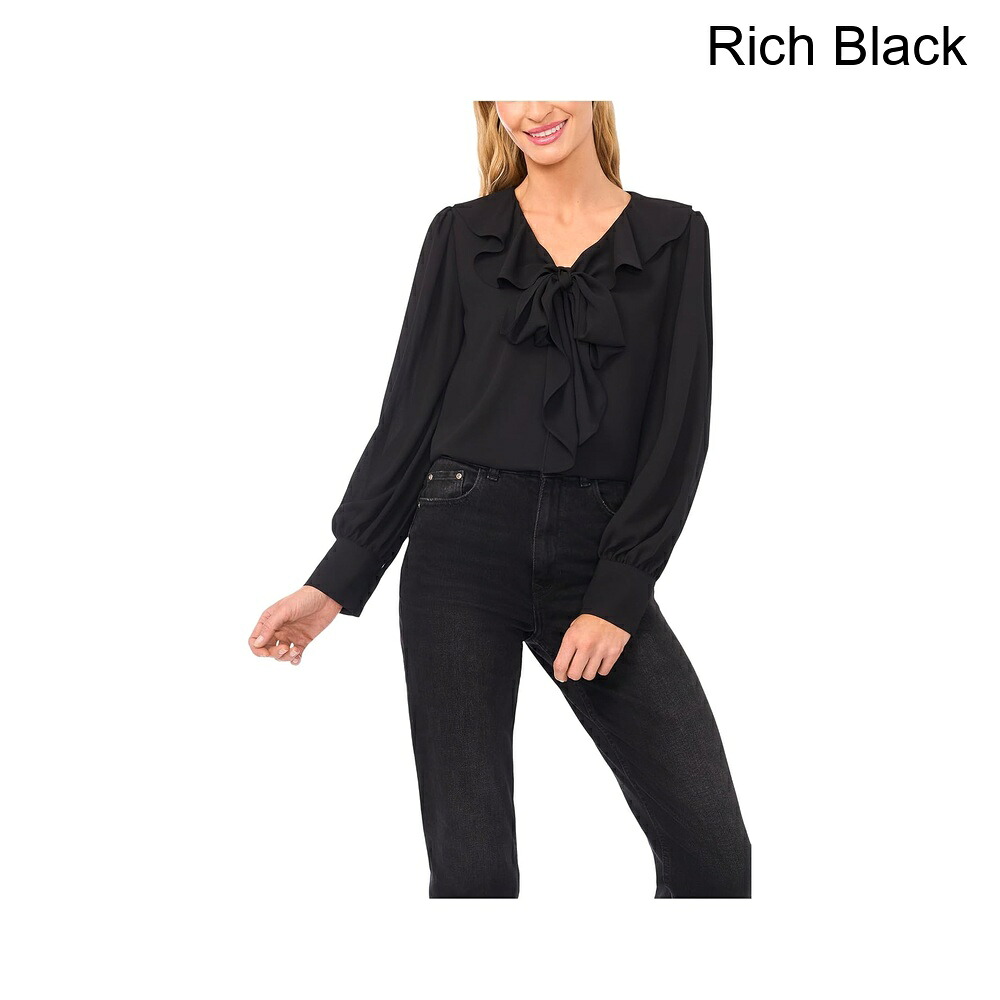 (取寄) セセ ロングスリーブラッフルタイネックトップ cece Long Sleeve Ruffle Tie Neck Top|ジェットラグ店