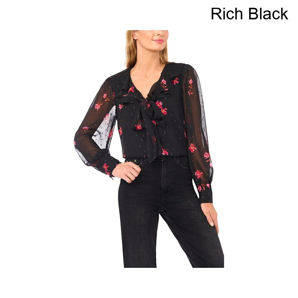 (取寄) セセ ロングスリーブラッフルタイネックトップ cece Long Sleeve Ruffle Tie Neck Top|ジェットラグ店