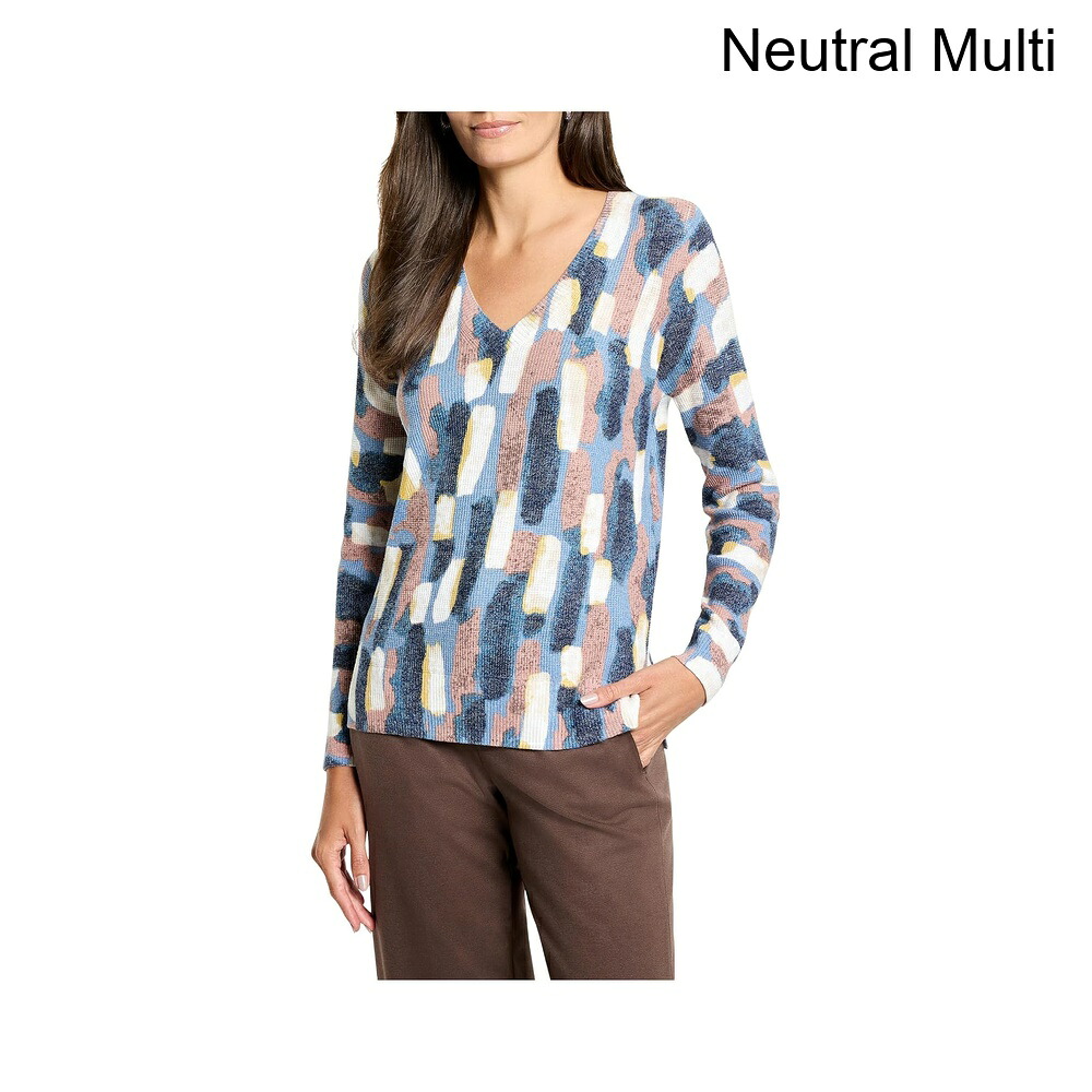 (取寄) ニック+ゾーイ ブラシストロークスワッフルVネックセーター nic+zoe Brushstrokes Waffle V-neck Sweater|ジェットラグ店