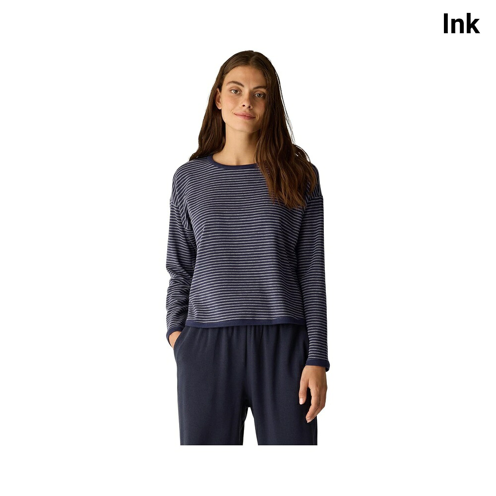 (取寄) イーリー・フィッシャー ストライプコージーブラッシュテリーラウンドネッククロップドボックストップ eileen fisher Striped Cozy Brushed Terry Round Neck Cropped Box Top｜ジェットラグ店 18,195円