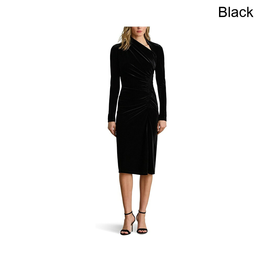 (取寄) ラルフ・ローレン ルシュドベルベットアシンメトリードレス lauren ralph lauren Ruched Velvet Asymmetrical Dress｜ジェットラグ店