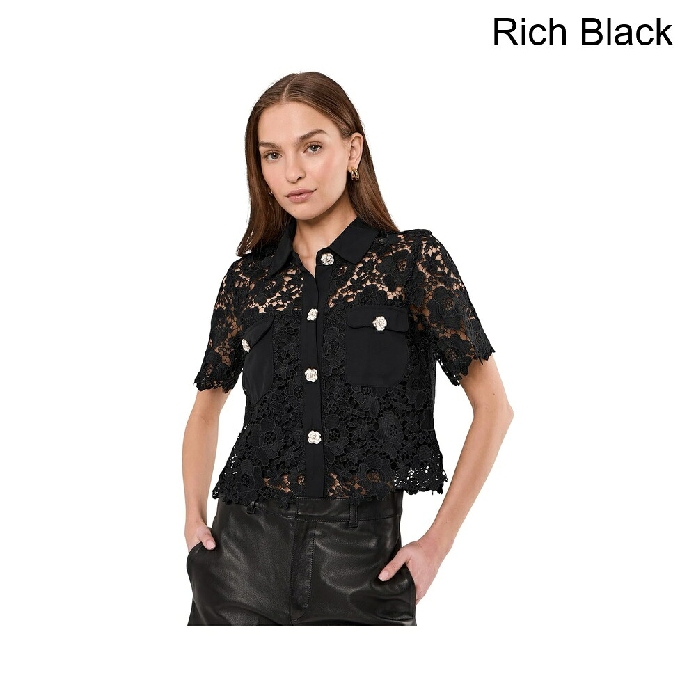 (取寄) セセ パッチポケットショートスリーブレースボタンダウン cece Patch Pocket Short Sleeve Lace Button Down｜ジェットラグ店