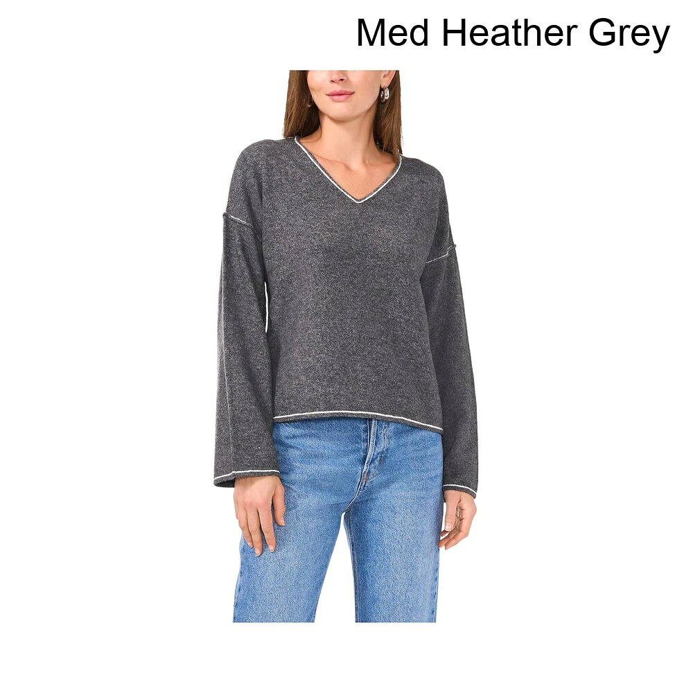 (取寄) ヴィンス・カムート Vネックコントラストクロシェステッチアットシーム vince camuto V-Neck with Contrast Crochet Stitch At Seam|ジェットラグ店
