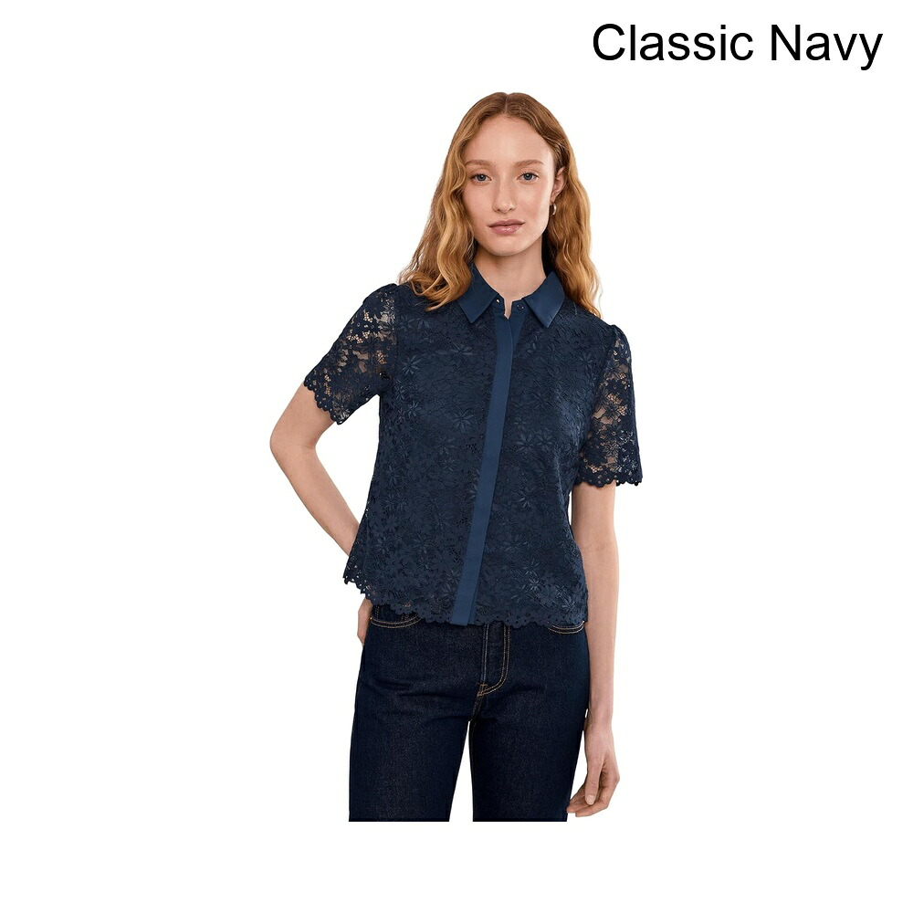 (取寄) セセ レースショートスリーブ隠しプラケットシャツ cece Lace Short Sleeves Hidden Placket Shirt|ジェットラグ店