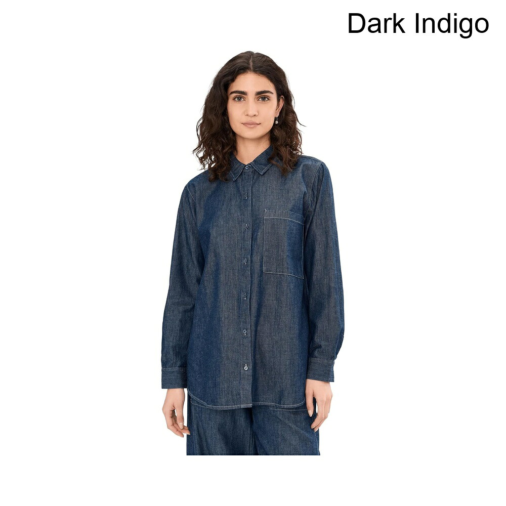 (取寄) イーリー・フィッシャー 軽量オーガニックコットンデニムクラシックカラー長シャツ eileen fisher Lightweight Organic Cotton Denim Classic Collar Long Shirt｜ジェットラグ店