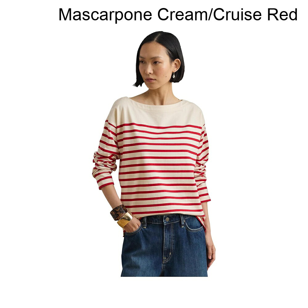 (取寄) ラルフ・ローレン ストライプジャージーボートネックトップ lauren ralph lauren Striped Jersey Boatneck Top|ジェットラグ店