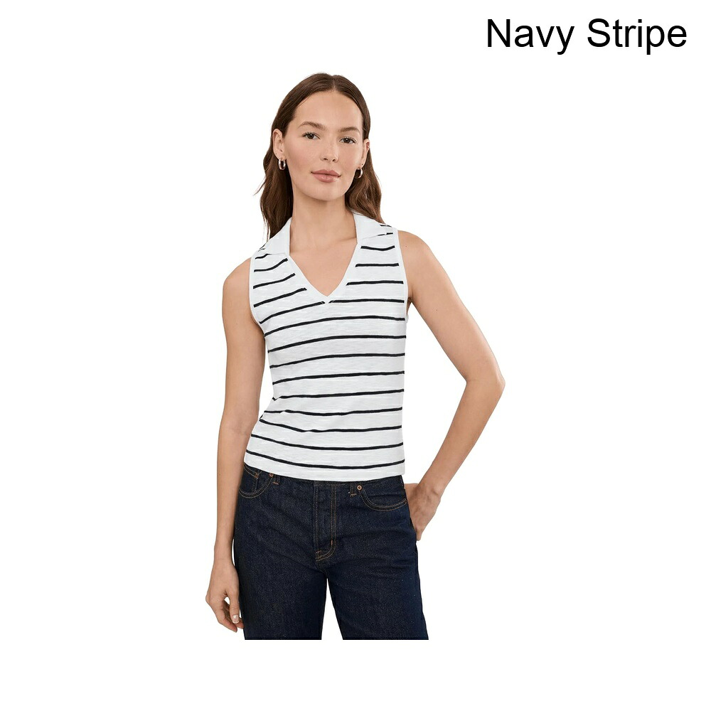 (取寄) リラ・ピー ストライプノースリーブカラー付きトップ lilla p Striped Sleeveless Collared Top｜ジェットラグ店
