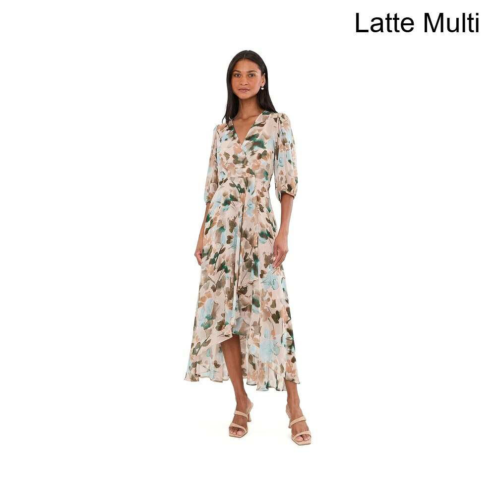 (取寄) カルバン・クライン 3/4スリーブフローラルシフォンハイロー ミディ calvin klein 3/4 Sleeve Floral Chiffon High-Low Midi｜ジェットラグ店