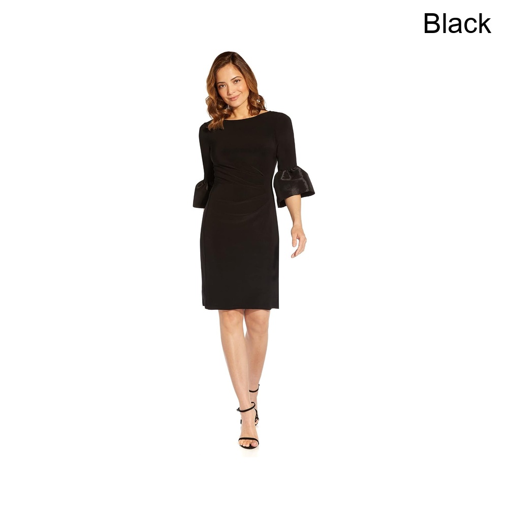 (取寄) アドリアナ・パペル ストレッチジャージサイドルーシュドレスベルスリーブディテール adrianna papell Stretch Jersey Side Ruched Dress with Bell Sleeve Detail｜ジェットラグ店