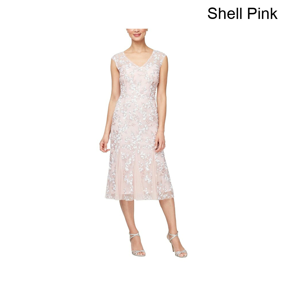 (取寄) アレックス・イブニングス ゴデットヘムの刺繍入りショートドレス alex evenings Short Embroidered Dress with Godet Hem｜ジェットラグ店