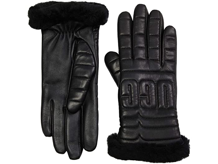 取寄 アグ なめし革 キルテッド ロゴタイプ グローブ ウィズ コンダクティブ テック パーム Ugg Leather Quilted Logo Gloves With Conductive Tech Palm Black Ugg アグ グローブ レディース グローブ 略式 女性 流行り物 素的 法例体面 Pasadenasportsnow Com