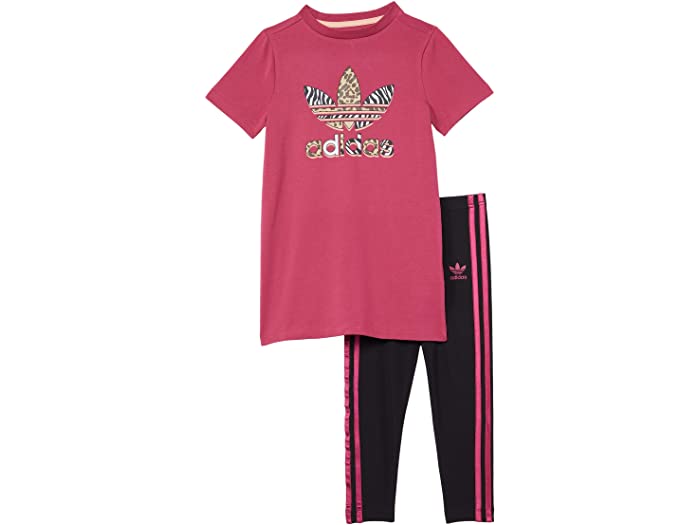 取寄 アディダス オリジナルス グラフィック 謄写 ティーパーティー 服 書割 キッズ Adidas Originals Kids Graphic Print Tee Dress Set Toddler Little Kids Wild Pink Multicolor Adidas Originals アディダス オリジナルス キッズ 上下セット セットアップ ボーイズ