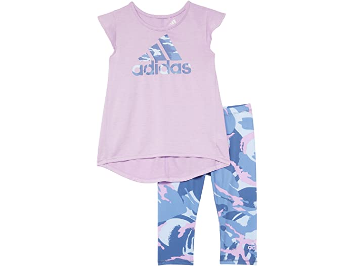 取寄 アディダス アヒル カプリ タイツ 書割 トドラー リトル キッズ Adidas Kids Camo Capri Tights Set Toddler Little Kids Light Lilac Adidas アディダス キッズ 上下セット セットアップ ガールズ 伜 プルオーバー ショーツ トップス スポーツ ブランド オーバー