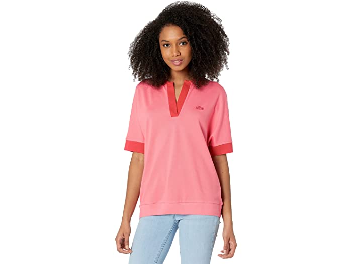 取寄 ラコステ レディース ショート スリーブ ボタンレス ポロ Lacoste Women S Short Sleeve Buttonless Polo Amaryllis Crater Sgcc Bm