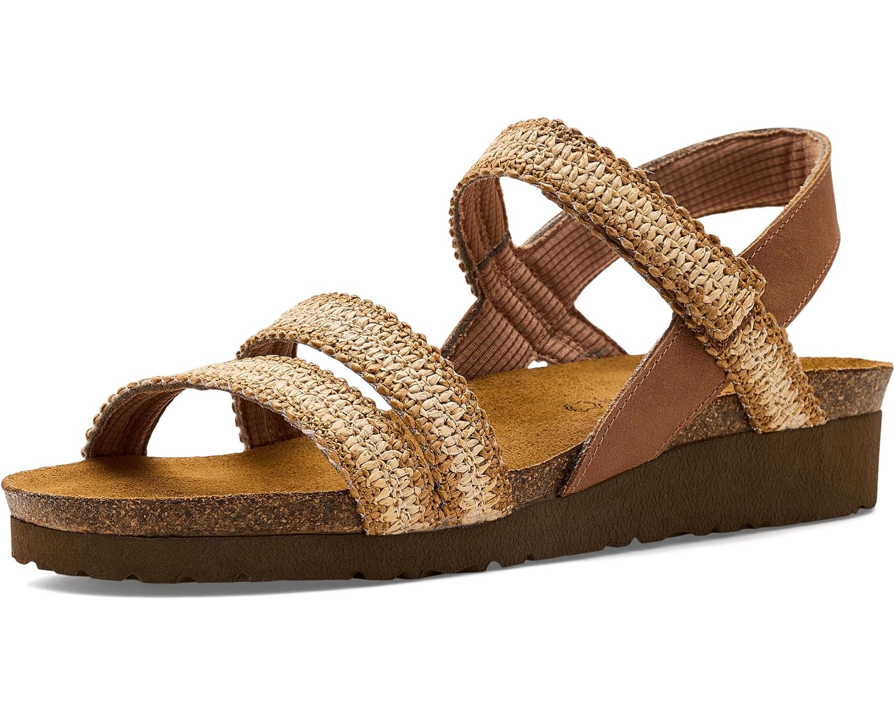 (取寄) ナオト レディース ケーラ Naot women Kayla Latte Brown Leather/Ivory Raffia|ジェットラグ店