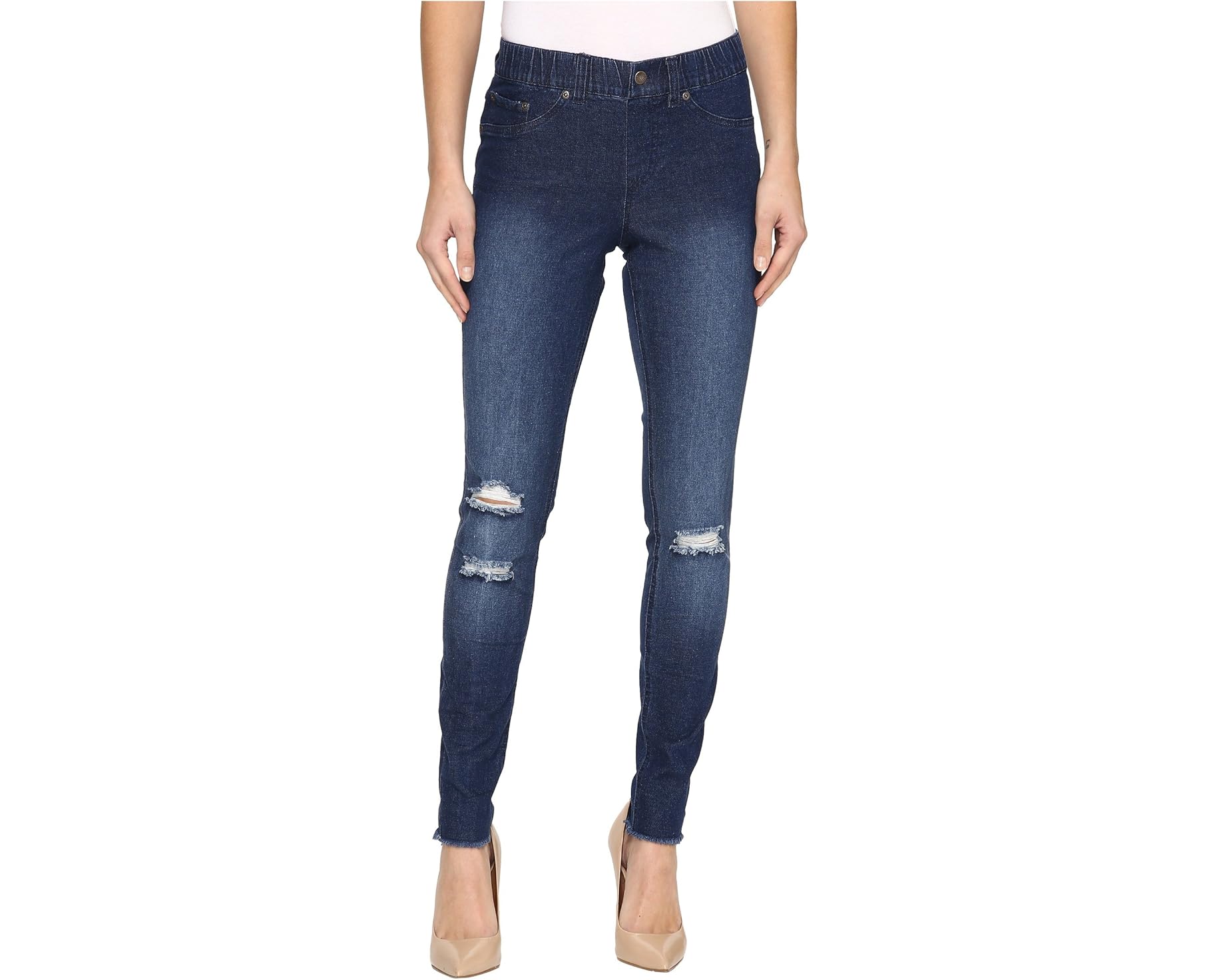 (取寄) ヒュー レディース リップド ニー デニム レギングス HUE women Ripped Knee Denim Leggings Ink Wash｜ジェットラグ店