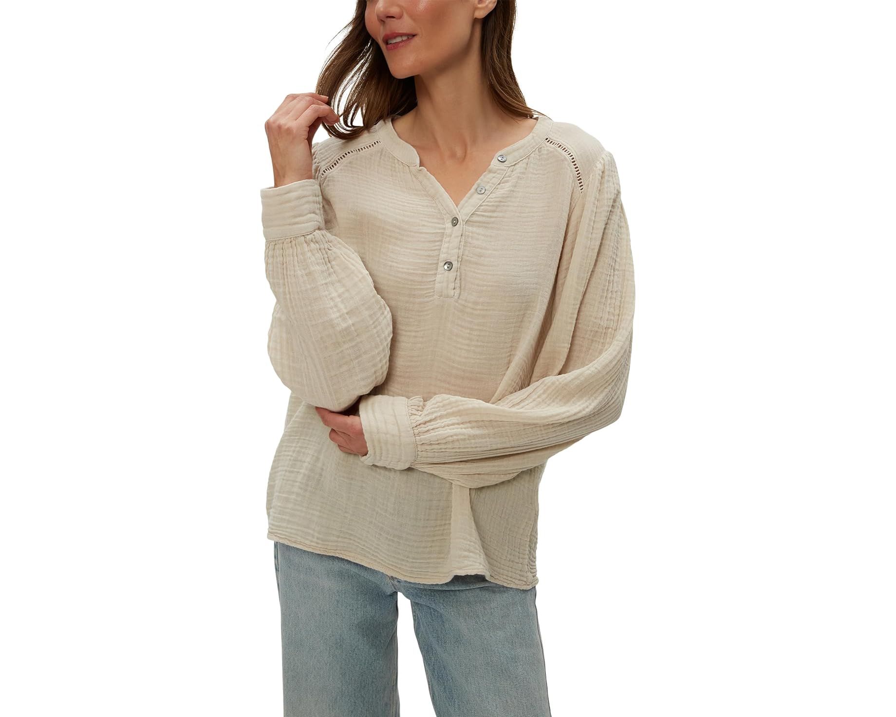 (取寄) マイケル スターズ レディース ケイシー ペザント トップ Michael Stars women Kacey Peasant Top Cement|ジェットラグ店