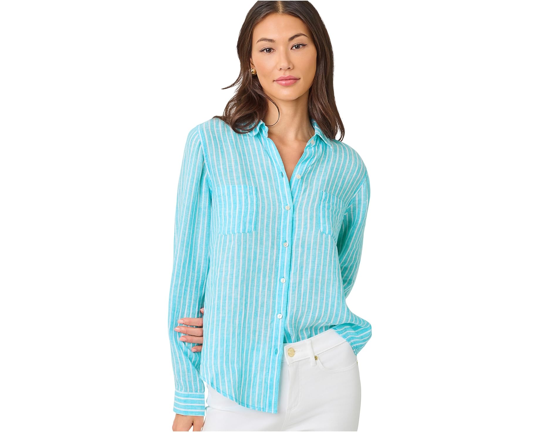 (取寄) リリー ピュリッツァー レディース シー ビュー ボタン ダウン Lilly Pulitzer women Sea View Button Down Capri Blue Saint Tropez Stripe|ジェットラグ店