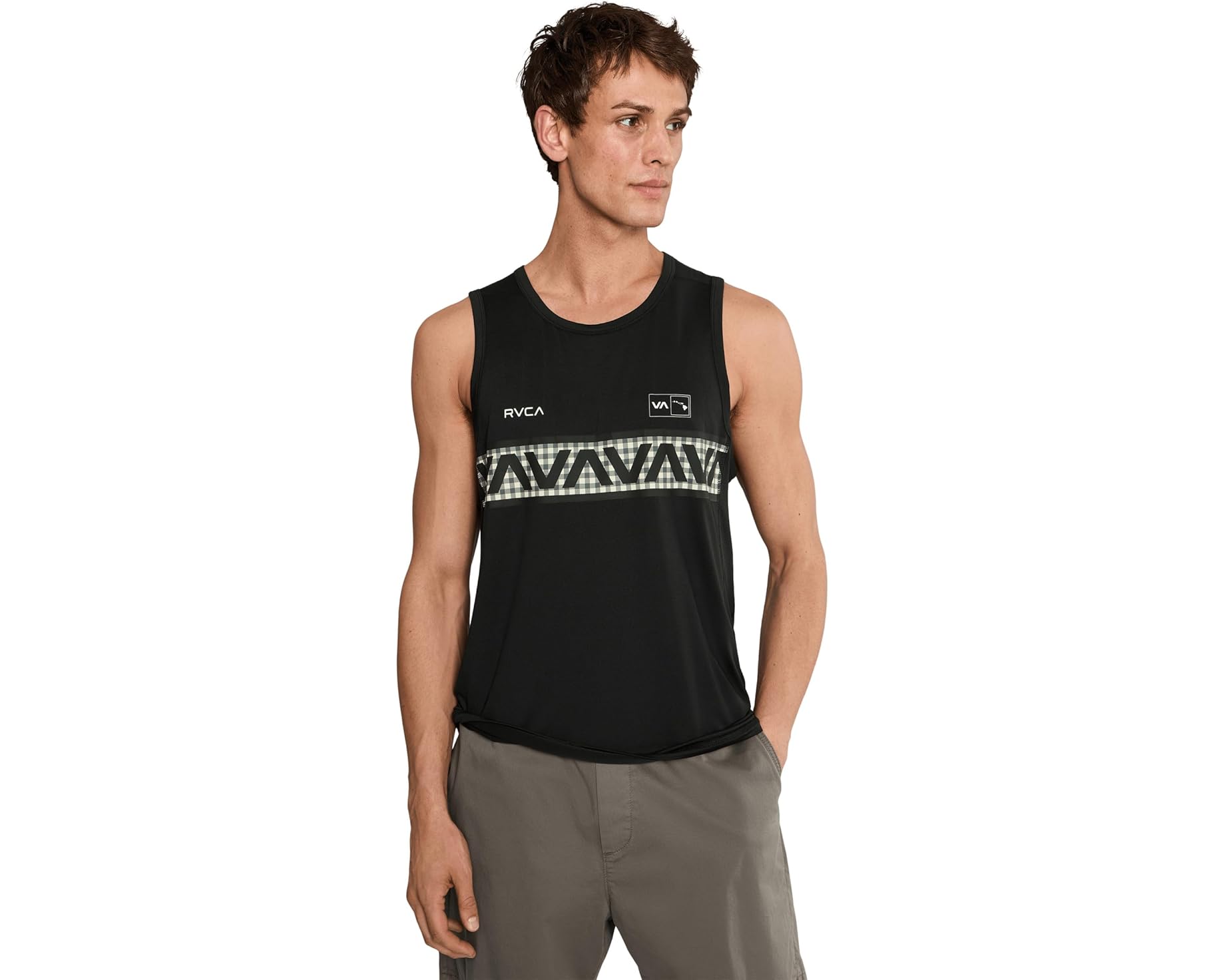 (取寄) ルーカ メンズ ハワイ スポーツ ベント スリーブレス RVCA men Hawaii Sport Vent Sleeveless Black White｜ジェットラグ店